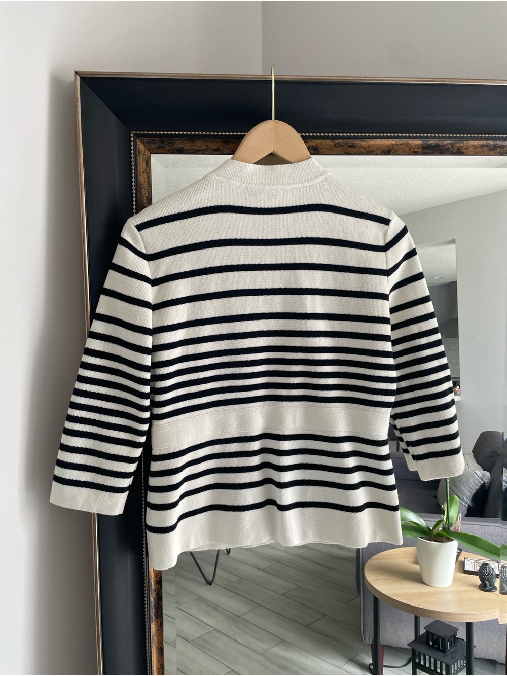White House Black Market Striped Knit Cardigan Sweater | Black & White | size s - Picture 3 of 3